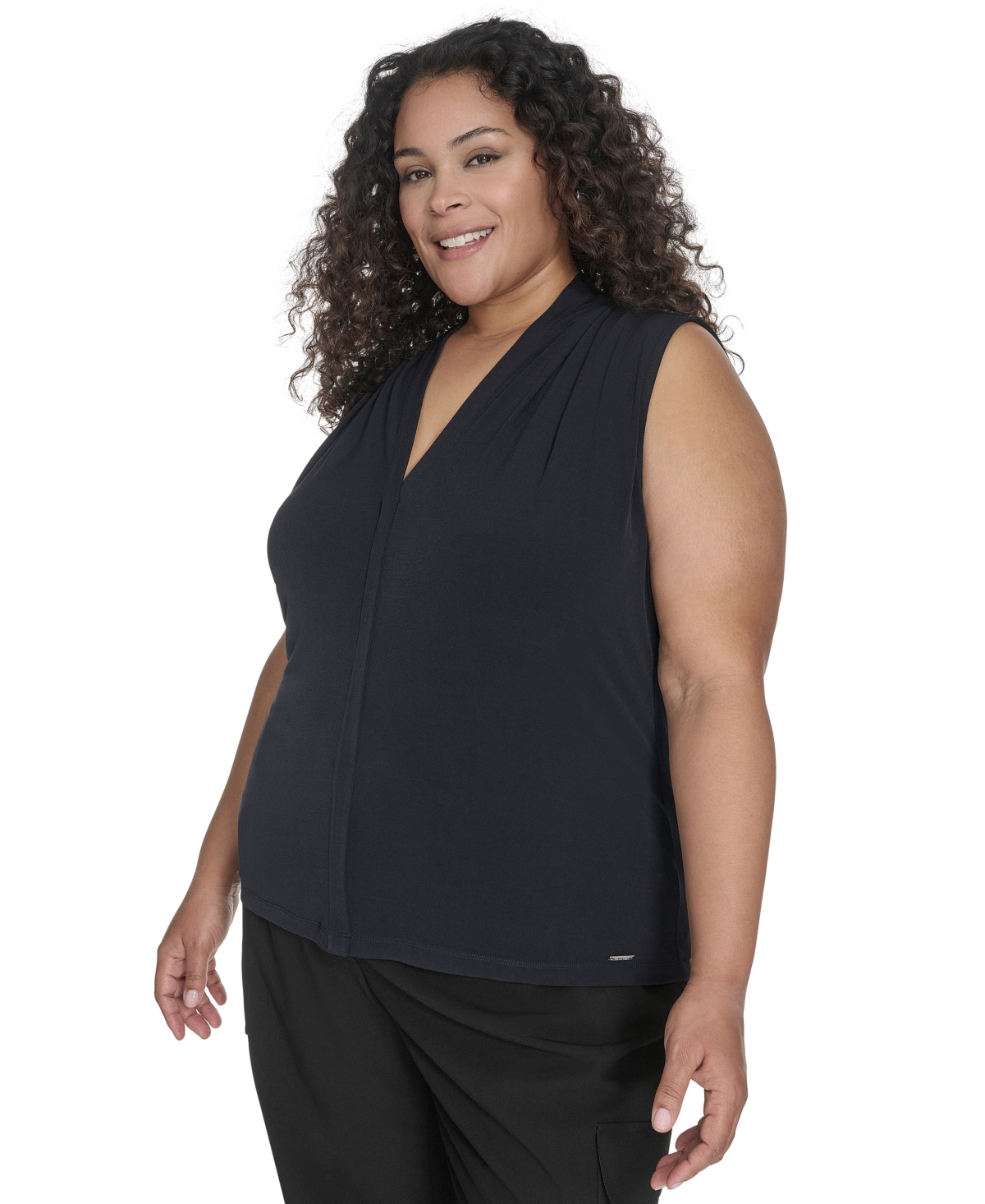 Calvin Klein Plus Size Sleeveless V-neck Top In Navy