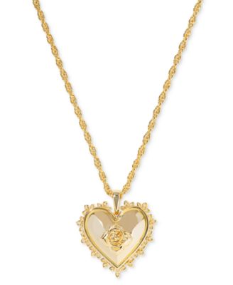 Rose Heart Locket Pendant Necklace, 16" + 3" extender