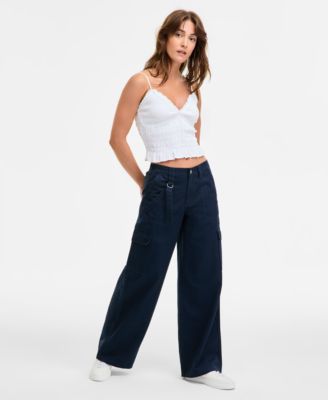 Juniors' Cargo Strap Wide-Leg Pants