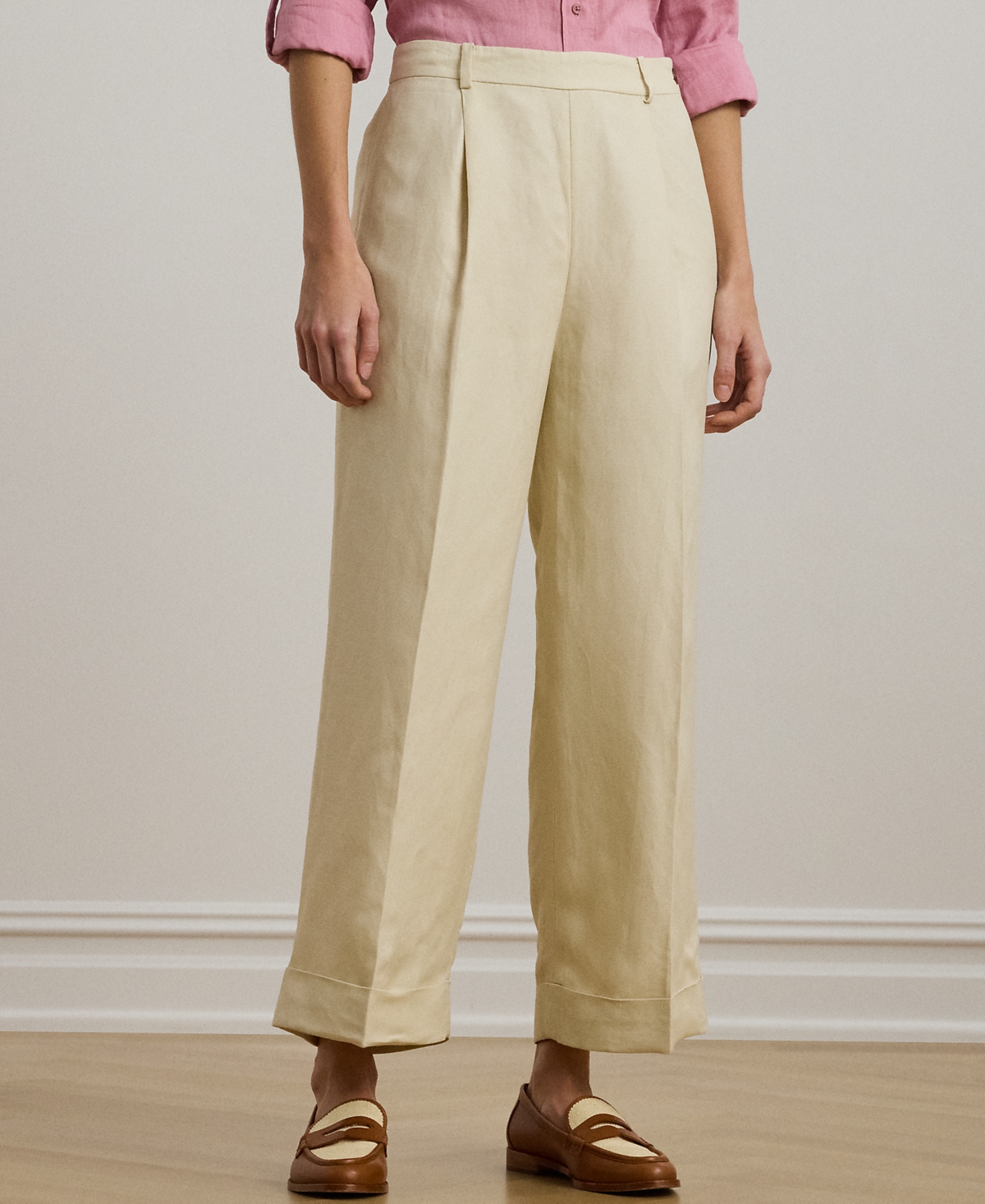 Shop Ralph Lauren Petite Linen-blend Twill Wide-leg Pants In Ivory Beige