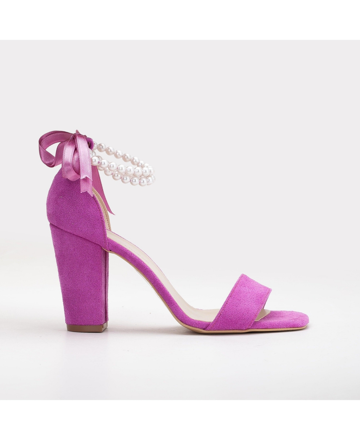 Melissa Block Heels Sandals with Pearls - Fuchsia suede faux leather