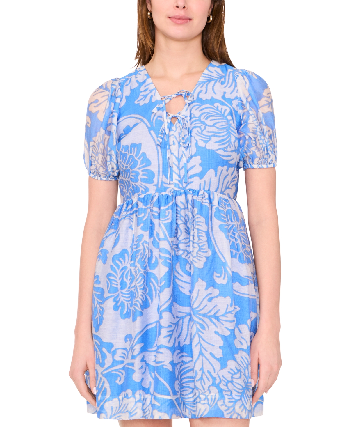 Msk Plus Size Printed Short-puff-sleeve Dress