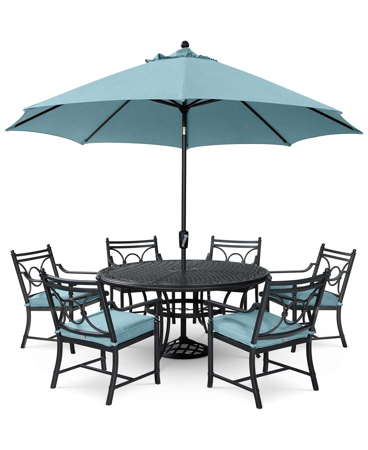 AGIO WYTHBURN OUTDOOR DINING 7PC SET (60" ROUND TABLE & 6 SCROLL DINING CHAIRS), CREATED FOR MACY'S 