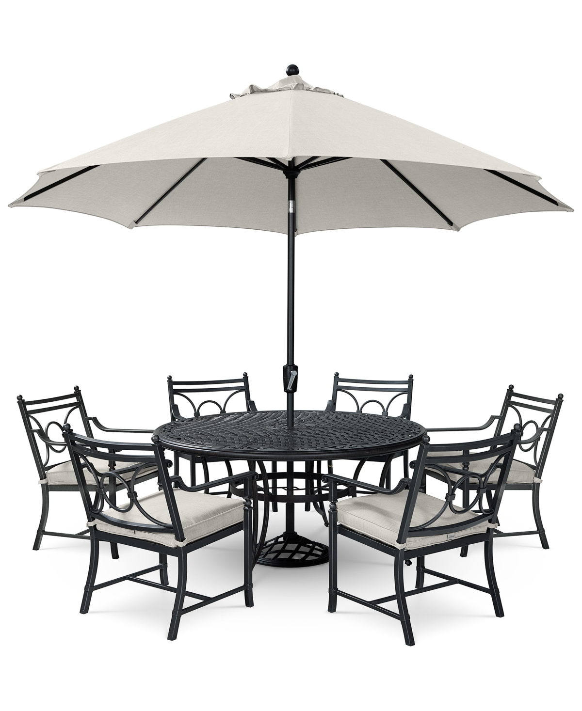 AGIO WYTHBURN OUTDOOR DINING 7PC SET (60" ROUND TABLE & 6 SCROLL DINING CHAIRS), CREATED FOR MACY'S 