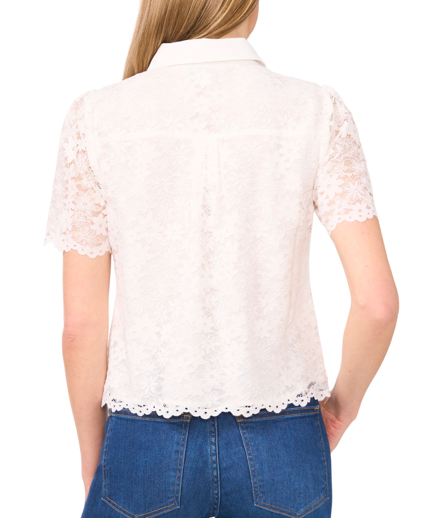 Женская рубашка CeCe Lace Short-Sleeve Shirt, цвет: Слоновая кость — фото 4