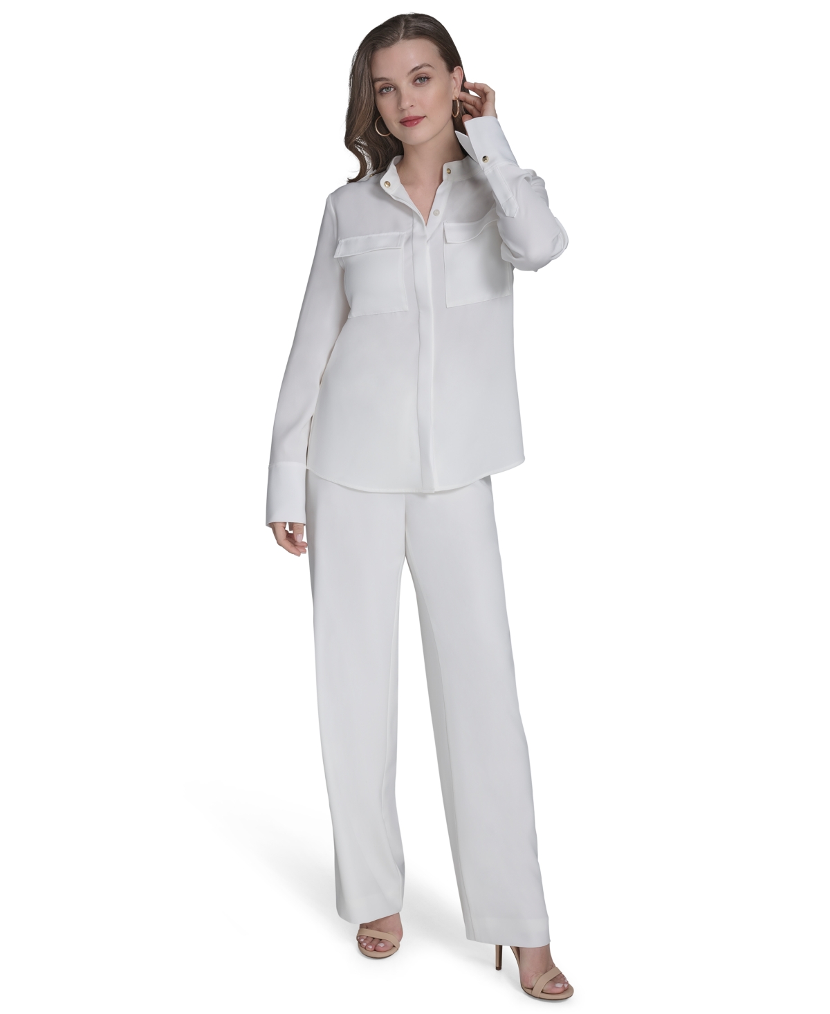 HALSTON WOMEN'S LONG-SLEEVE BUTTON-FRONT SHIRT 