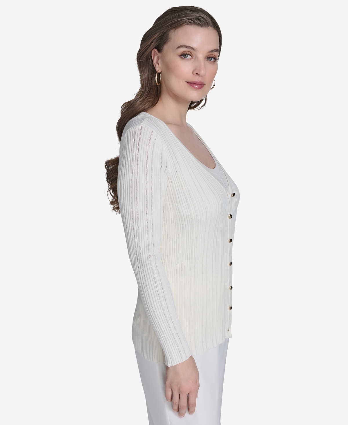 HALSTON WOMEN'S RIBBED KNIT BUTTON-FRONT CARDIGAN 
