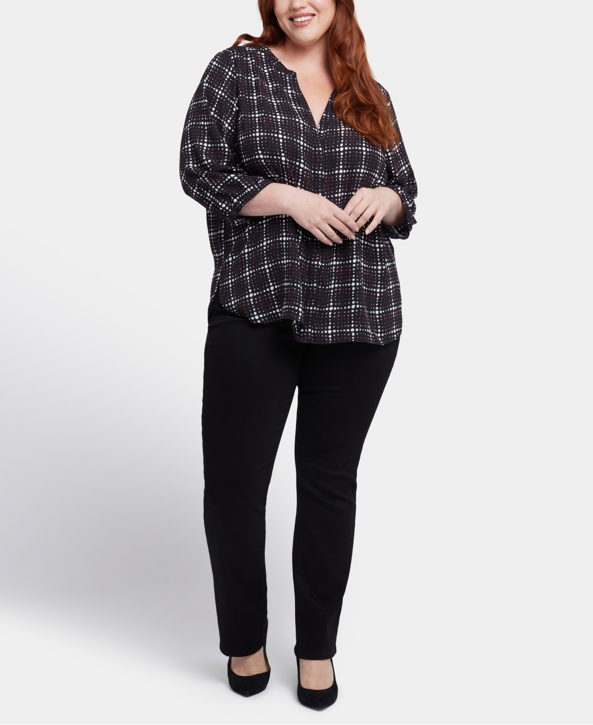 Nydj Semisheer Pintuck Blouse In Lattice Dots