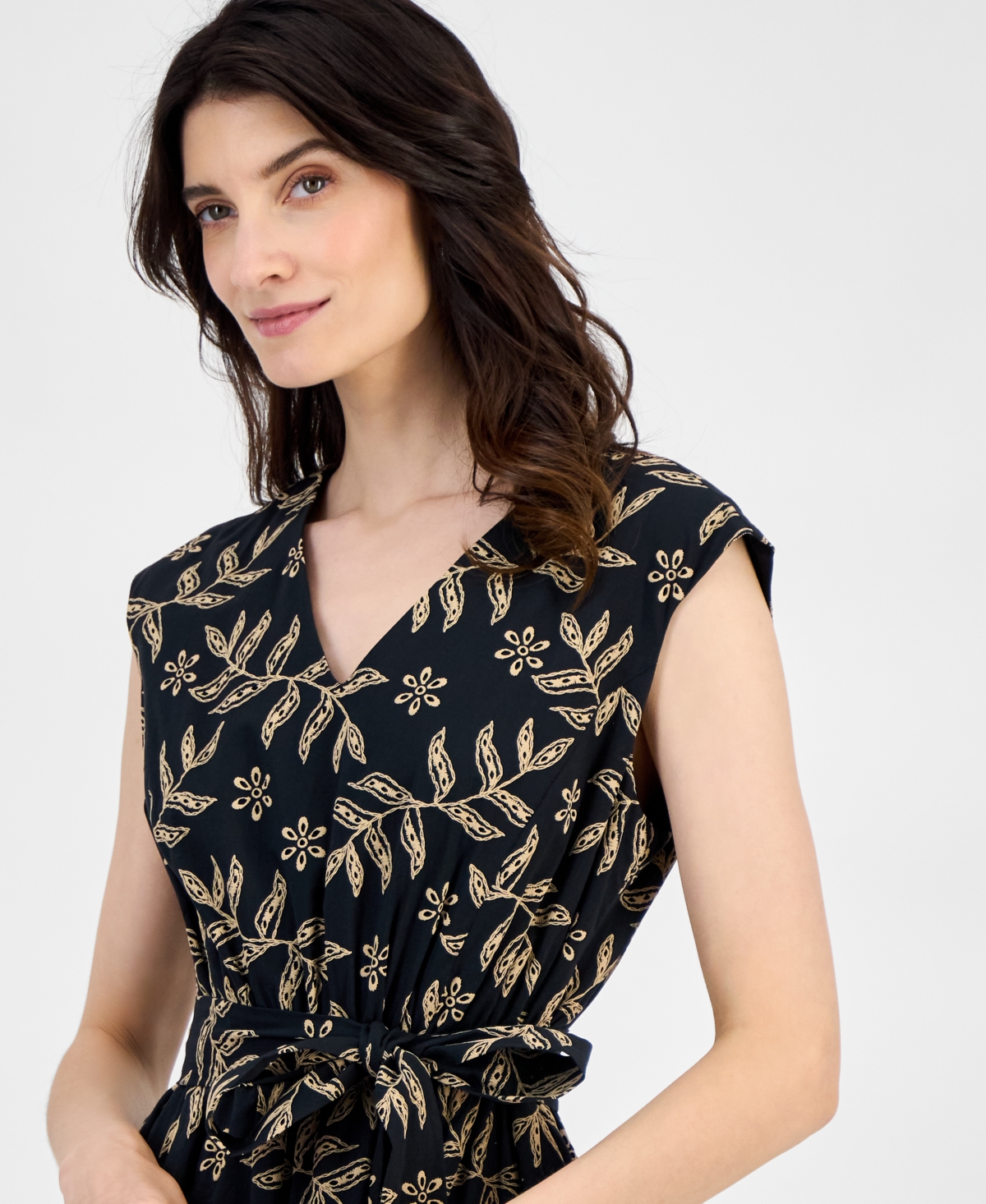 Kasper Women's Printed Leaf-print Cotton Midi Dress