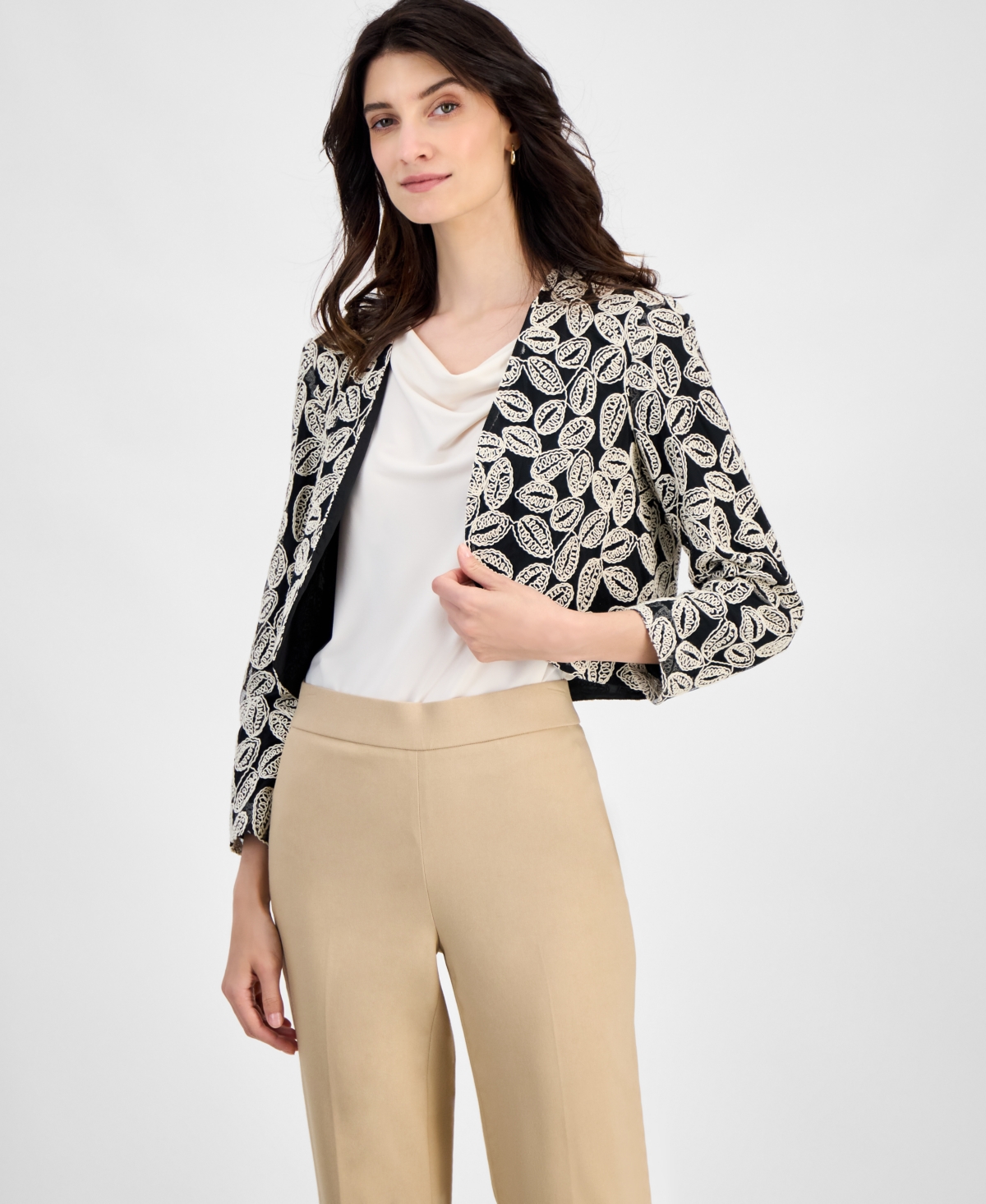 Kasper Women's Embroidered Open-front 3/4-sleeve Bolero Jacket