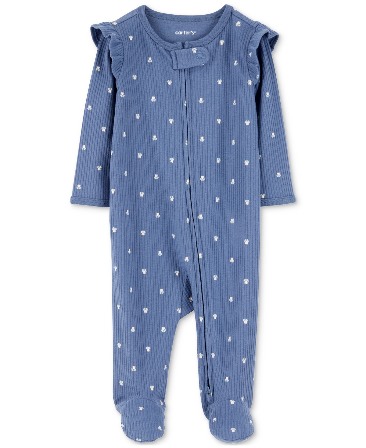 Carter's Baby Girls Mini Floral Ribbed Sleep & Play Pajamas - Blue/Tulip