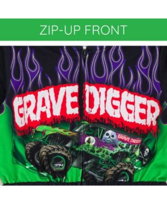 Toddler Boys Grave Digger French Terry Racing Zip Up Coverall to