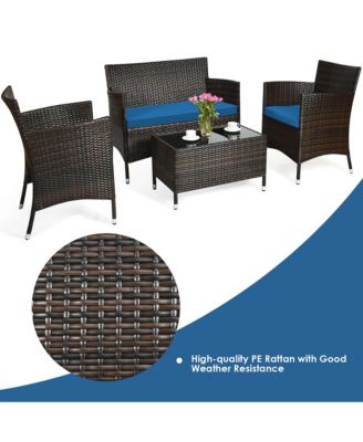 3 PCS Patio Acacia Wood Conversation Set Bistro Furniture Set w/ Chairs & Cushions