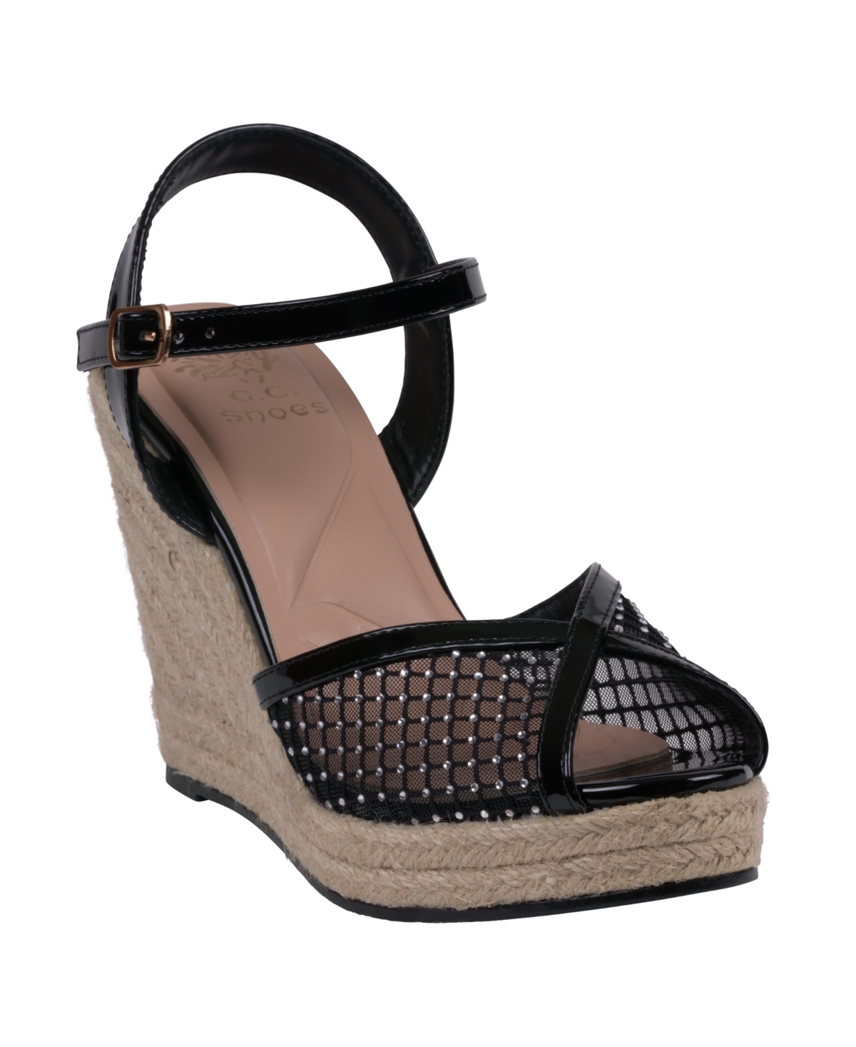 Gc Shoes Women's Mila Embellished Espadrille Wedge Sandals In Black