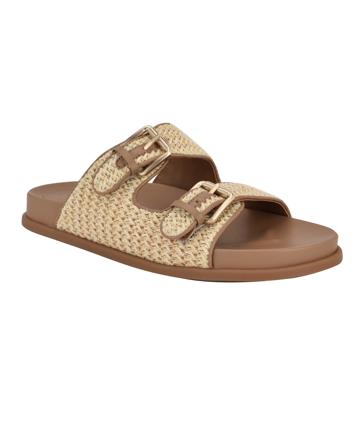 Calvin Klein Women's Vibe Double Band Flat Slip-on Sandals In Natural
