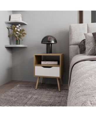 Prescott Valley Nightstand with Open Storage, Natural Oak and White