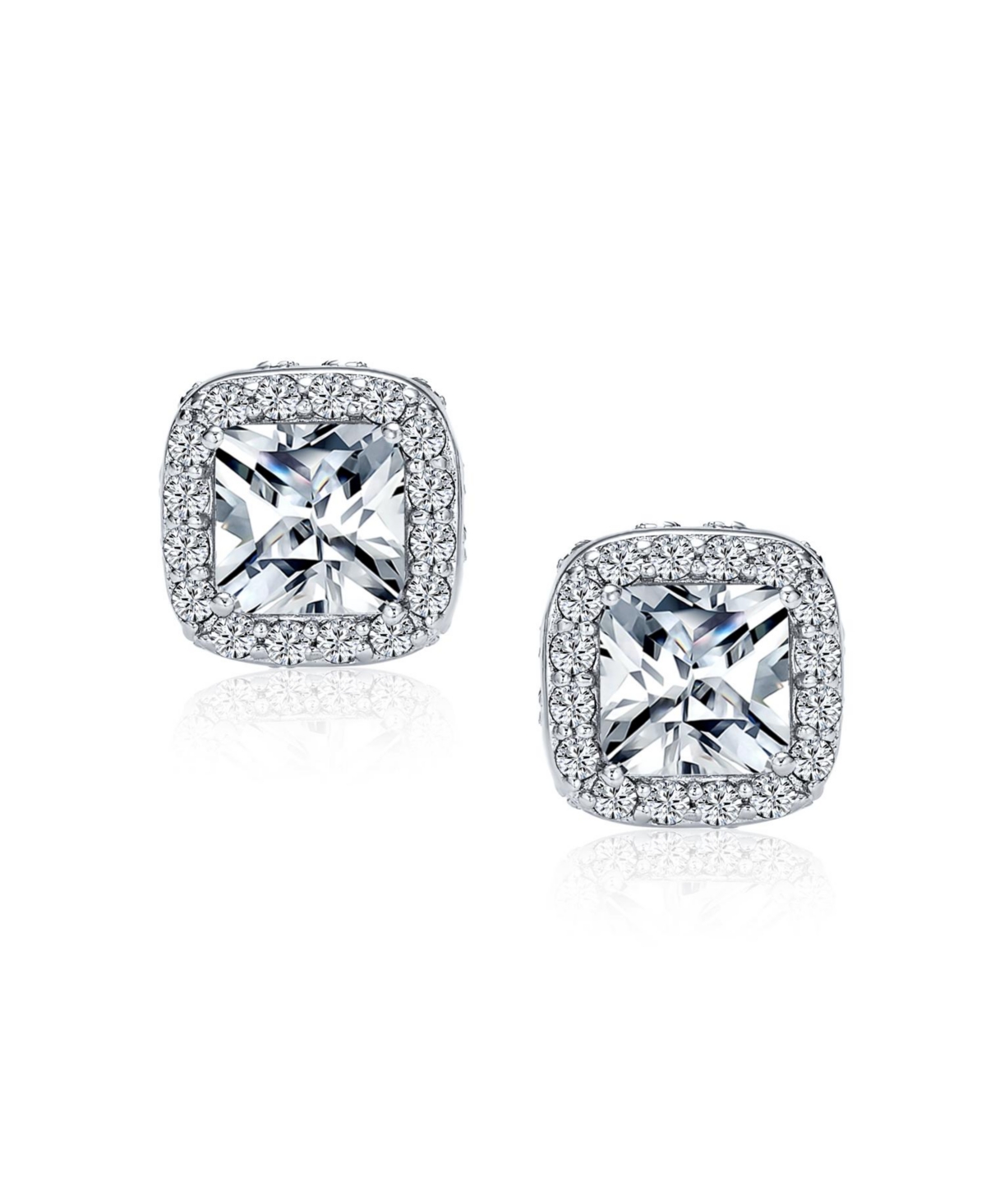 Bling Jewelry Asscher Cut Cz Stud Earrings with Halo Pave in Silver Brass