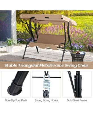 3 Seat Outdoor Patio Canopy Swing with Cushioned Steel Frame