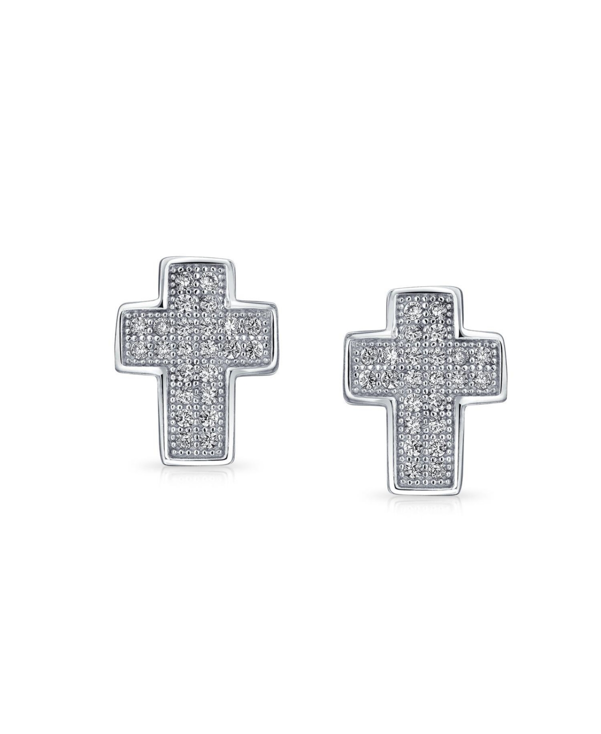 Bling Jewelry Traditional Religious Cz Stud Earrings, Micro Pave Cross, Sterling Silver Cubic Zirconia