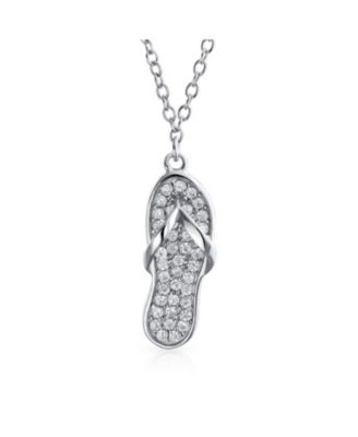 Tropical Vacation Nautical Pave Cz Accent Flip Flop Sandal Pendant Necklace Gold Plated .925 Sterling Silver