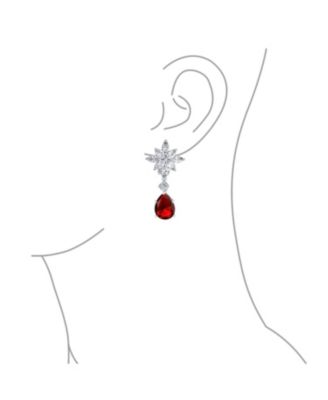 Art Deco Style Cluster Floral CZ Cubic Zirconia Statement Dangle Teardrop Chandelier Clip On Earrings Silver Plated