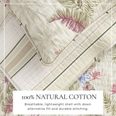 Cotton Stitched Reversible Tropical Palm Quilt and Sham Set