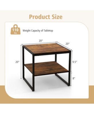 2 Pieces Industrial 2-Tier Side Table Set with Open Shelf