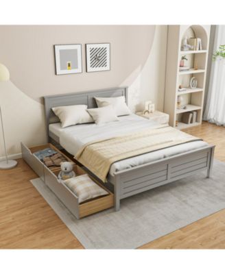 Full Size Bed Frame with Storage Drawers and Solid Wood Headboard