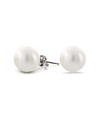 Set Of 3 White Black Pink Simulated Pearl Stud Ball Earrings Sterling Silver 8MM