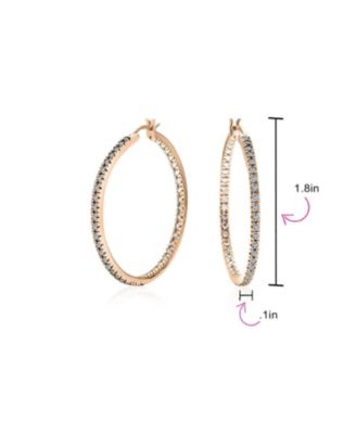 Pink White Black Cubic Zirconia Pave CZ Thin Inside Out Large Big Hoop Earrings Silver Rose Gold Plated 1.75 Inch Diameter