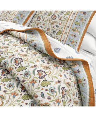 Cotton Stitched Reversible Boho Floral 3 Piece Quilt and Sham Set