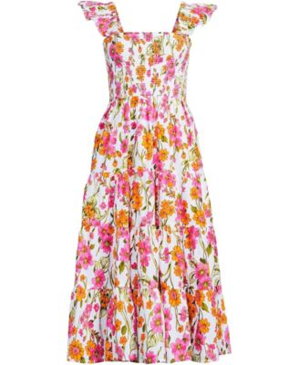 Women's Cotton Dobby Smocked Dress with Ruffle Straps