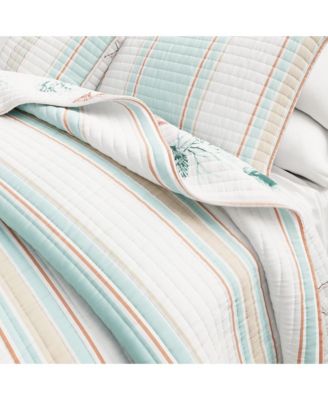 Cotton Stitched Reversible Coastal 3 Piece Quilt and Sham Set