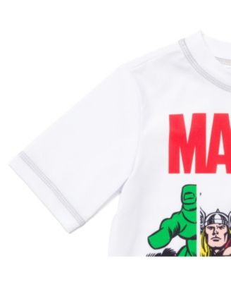 Boys Marvel Spider-Man Captain America Hulk Iron Man Pullover Rash Guard & Swim Trunks Outfit Set to