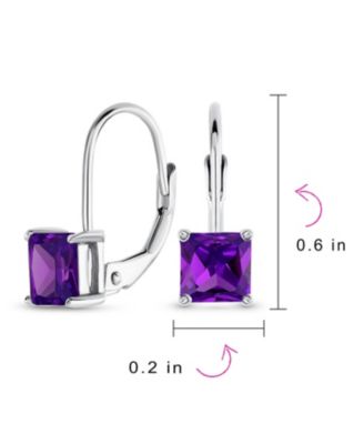 Classic Cubic Zirconia Square Princess Cut Solitaire Square CZ Lever back Earrings Plated .925 Sterling
