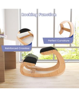 Wooden Rocking Chair with Comfortable Padded Seat Cushion and Knee Support