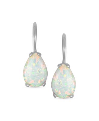 Iridescent 1.5CT Solitaire Teardrop White Created Opal Drop Earrings .925 Sterling Silver French Wire