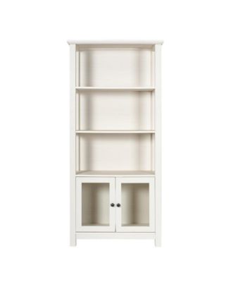 Omaha Modern Farmhouse Storage Cabinet Bookcase, Glass Doors And Open Shelves