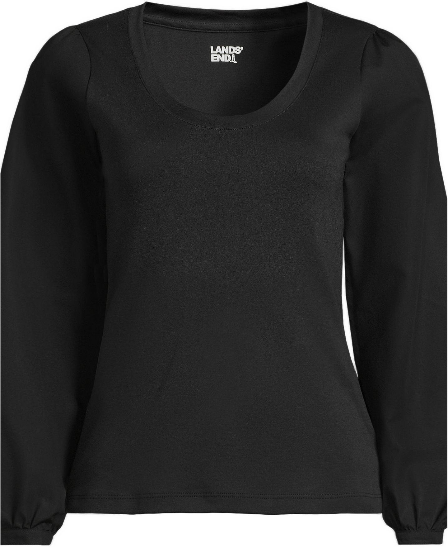 Женский топ Lands' End Plus Size Supima Interlock Scoop Neck Blouson Sleeve, цвет: Чёрный — фото 3