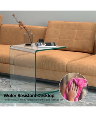 18 x 18 x 16 Inch Tempered Waterfall End Table with non-Slip Pad