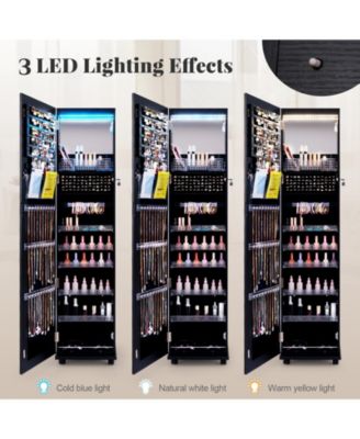 64 Inches Lockable Jewelry Cabinet Armoire with Built-in Makeup Mirror