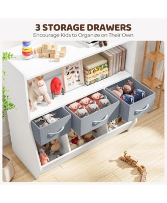 1 Pc MDF Non-Woven Fabric Rounded Edge 3-Drawer Open Cubbies Toy Storage Organizer