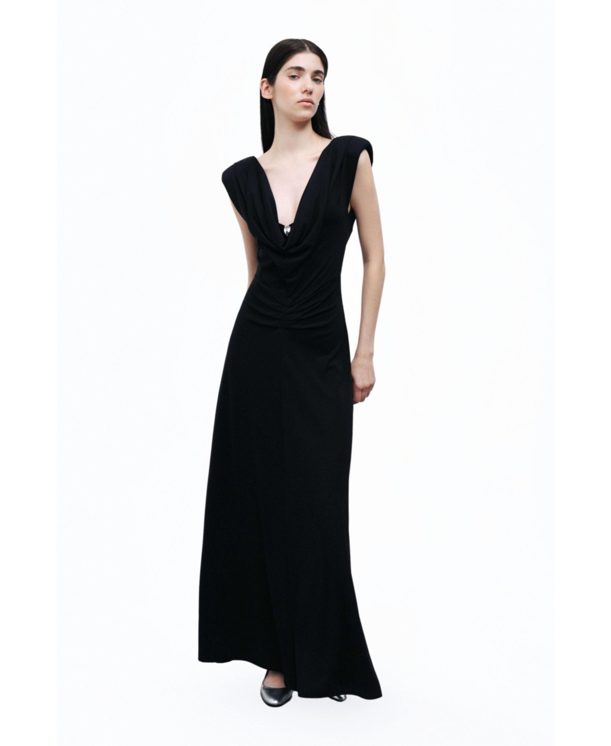 Women's Padded Shoulder Maxi Dress - Black