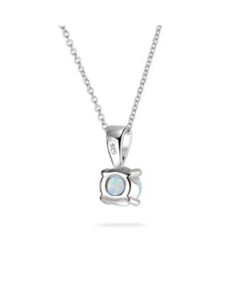 Classic 1CT Round iridescent Orange White Blue Round Solitaire Created Opal Pendant Necklace Rose Gold Plated .925 Sterling Silver