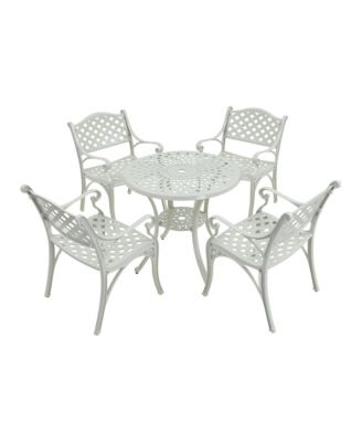 5-Piece Cast Aluminum Outdoor Furniture Patio Dining Set Patio Table with Umbrella Hole Patio Dining Chairs in