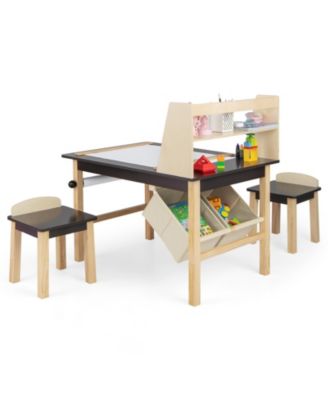 Kids Art Table and Chairs Set with Paper Roll and Storage Bins