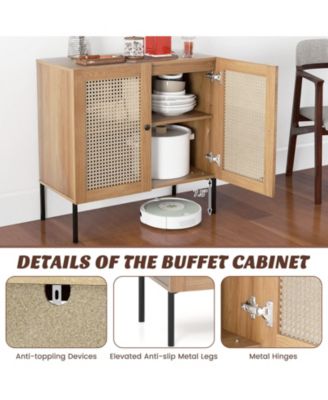 Kitchen Sideboard with 2 Rattan Doors and Adjustable Shelf