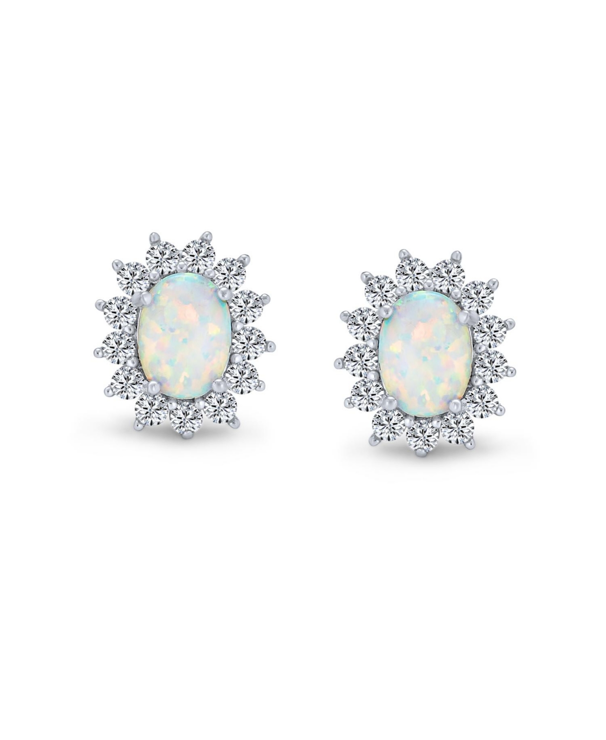 Bling Jewelry Estate Style Jewelry Oval Created White Opal Crown Halo Cz Stud Earrings .925 Sterling Silver 12MM