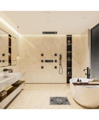 LED Lights, Body Jets and Slide Bar Thermostatic Flush Ceiling Mounted Complete Shower System