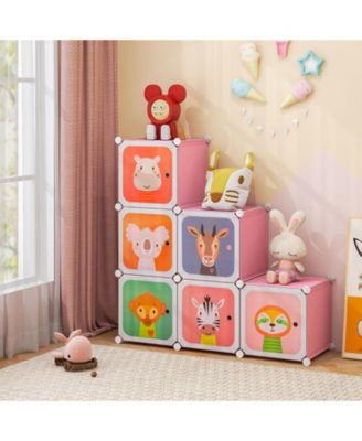 8-Cube Kids Wardrobe Closet with Clothes Hanging Section and Doors